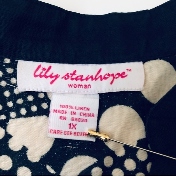 Lilly Stanhope Woman Linen Top Graphic Black & White Pop Yayoi Kusama Vibes - 1X - Picture 6 of 10